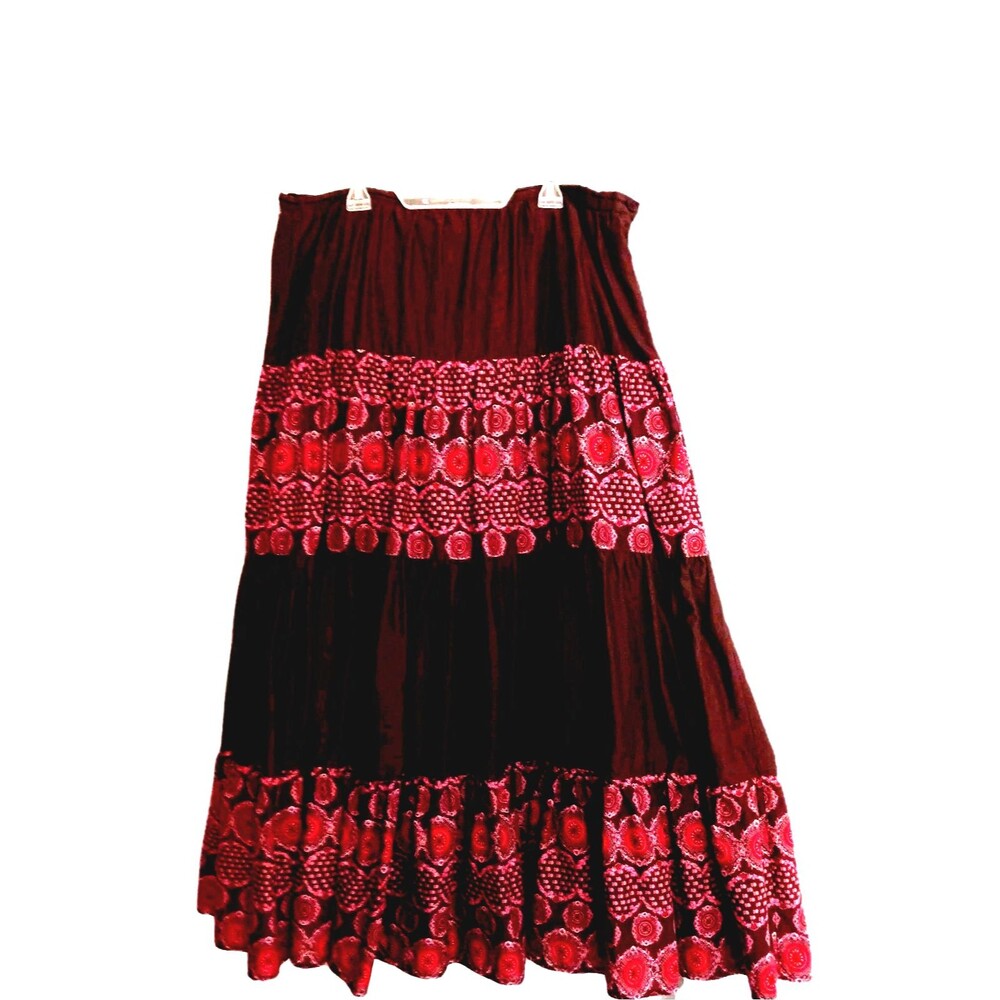 Fieldgear Vintage Brown Tiered Maxi Skirt Sz 16 lined cotton,  Boho Festival